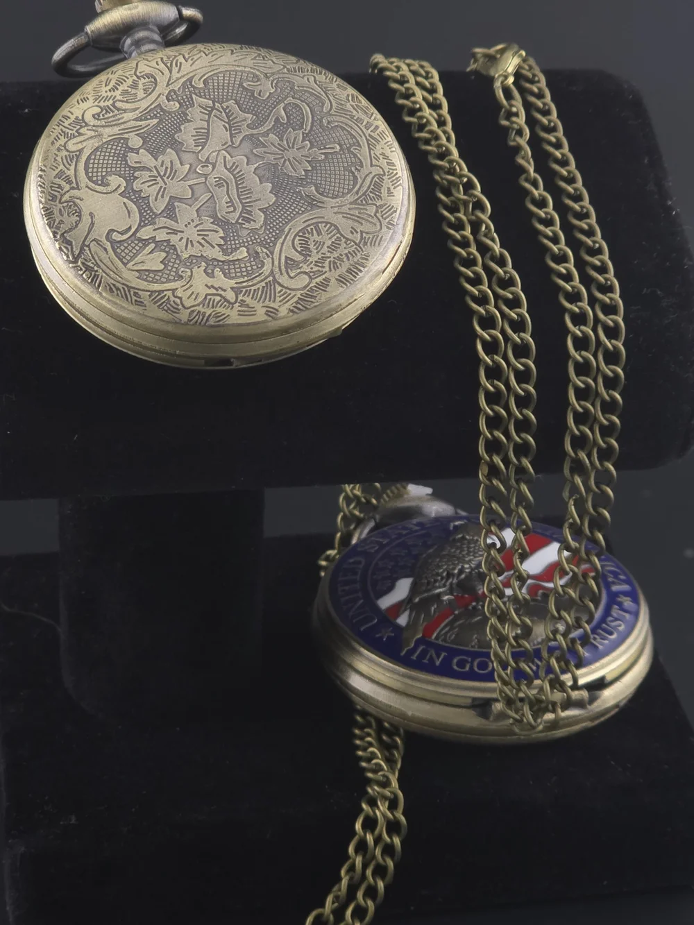 Patriotic Eagle Pocket Watch - Blue and Gold Finish